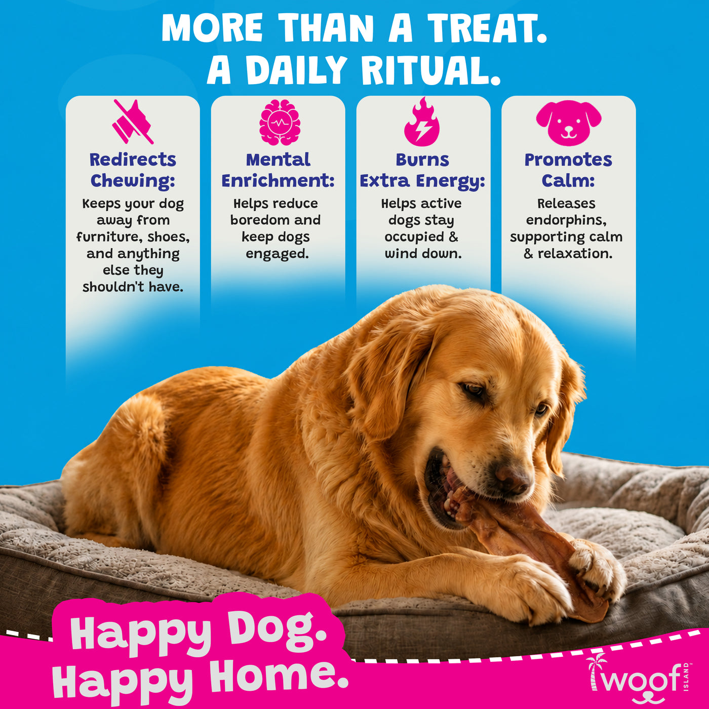 Woof Island Sliced Pig Ear Dog Chew, Natural High-Protein Crunchy Dental Treat for Dogs