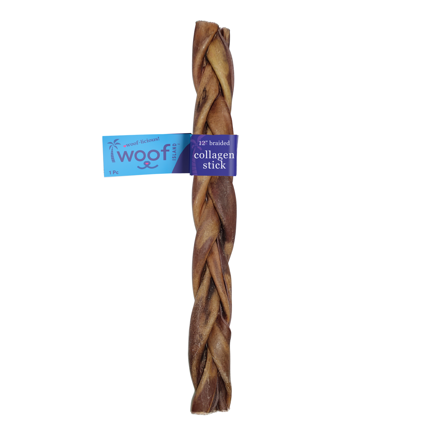 Woof Island Braided Beef Collagen Dog Chew, Long-Lasting Natural Collagen Chew for Aggressive Chewers 12 Inch