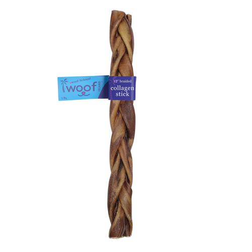 Woof Island Braided Beef Collagen Dog Chew, Long-Lasting Natural Collagen Chew for Aggressive Chewers 12 Inch