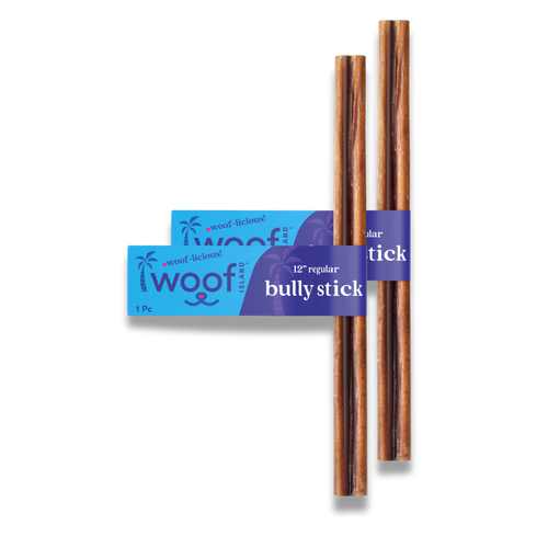 Woof Island Standard Beef Bully Stick, All Natural Single Ingredient Rawhide-Free Dog Chew for Aggressive Chewers 12 Inch