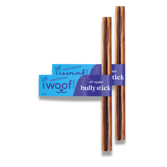 Woof Island Standard Beef Bully Stick, All Natural Single Ingredient Rawhide-Free Dog Chew for Aggressive Chewers 12 Inch