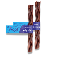 Woof Island Braided Beef Bully Stick, Odor-Free All Natural Single Ingredient Rawhide-Free Dog Chew for Aggressive Chewers 12 Inch