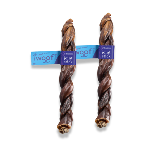 Woof Island Braided Joint Health Beef Gullet Stick, Natural Collagen-Rich Rawhide-Free Dog Chew 6 Inch