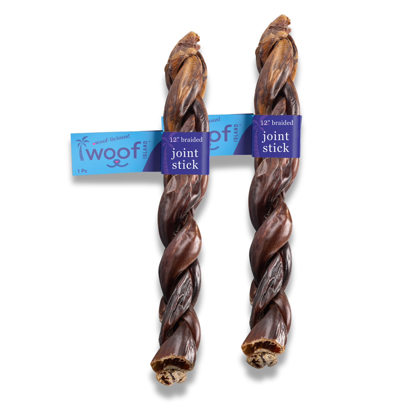 Woof Island Braided Joint Health Beef Gullet Stick, Natural Collagen-Rich Rawhide-Free Dog Chew 12 Inch