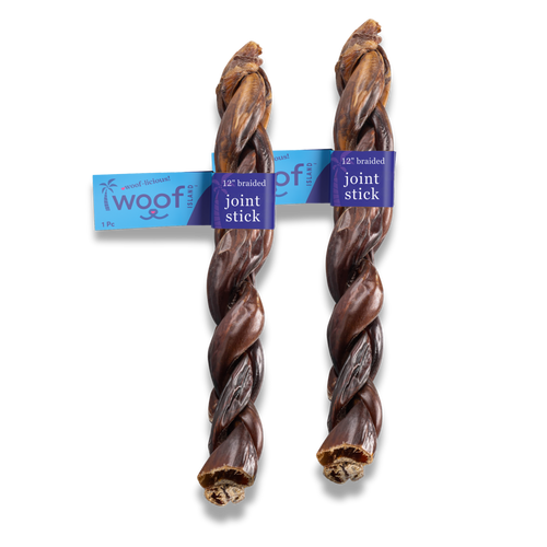 Woof Island Braided Joint Health Beef Gullet Stick, Natural Collagen-Rich Rawhide-Free Dog Chew 12 Inch