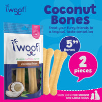 Woof Island Coconut Bone Dog Chew, Rawhide-Free & Highly Digestible Dental Treat for Dogs