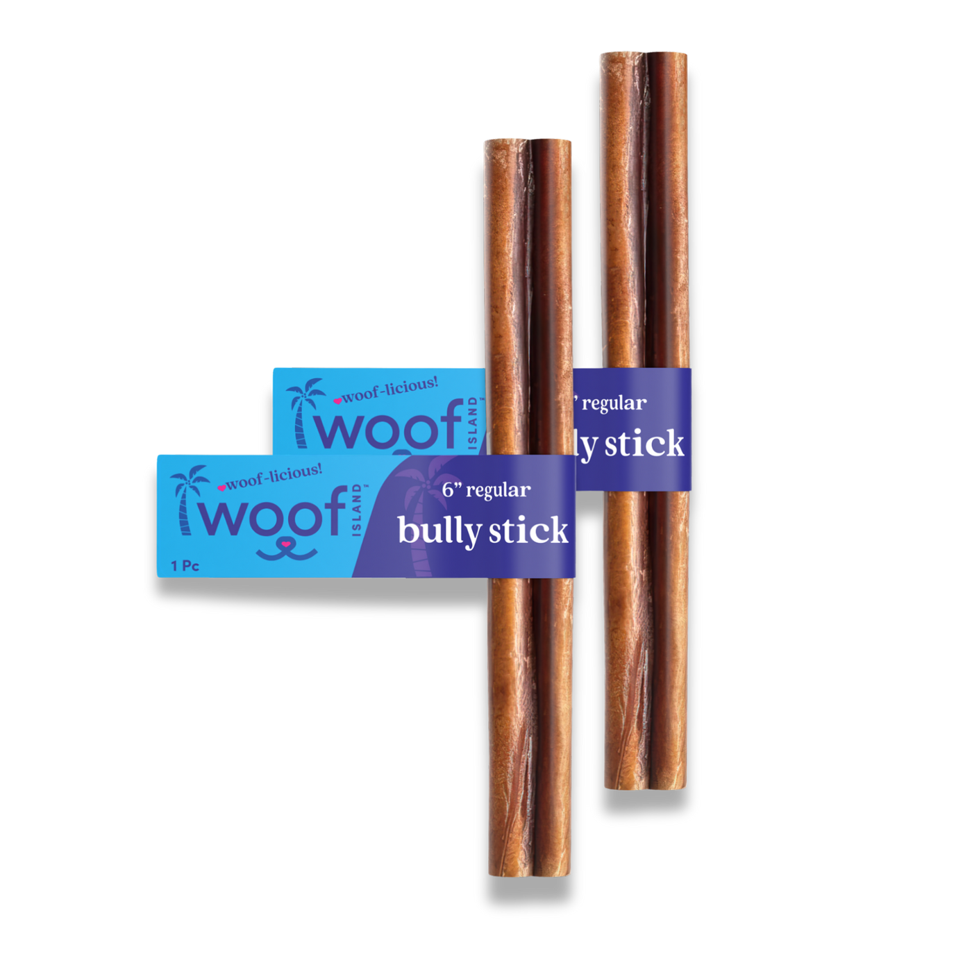 Woof Island Standard Beef Bully Stick, All Natural Single Ingredient Rawhide-Free Dog Chew for Aggressive Chewers 6 Inch