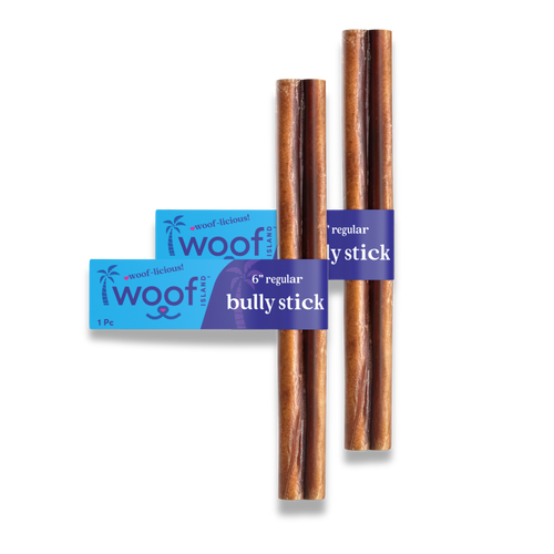 Woof Island Standard Beef Bully Stick, All Natural Single Ingredient Rawhide-Free Dog Chew for Aggressive Chewers 6 Inch