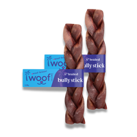 Woof Island Braided Beef Bully Stick, Odor-Free All Natural Single Ingredient Rawhide-Free Dog Chew for Aggressive Chewers 6 Inch