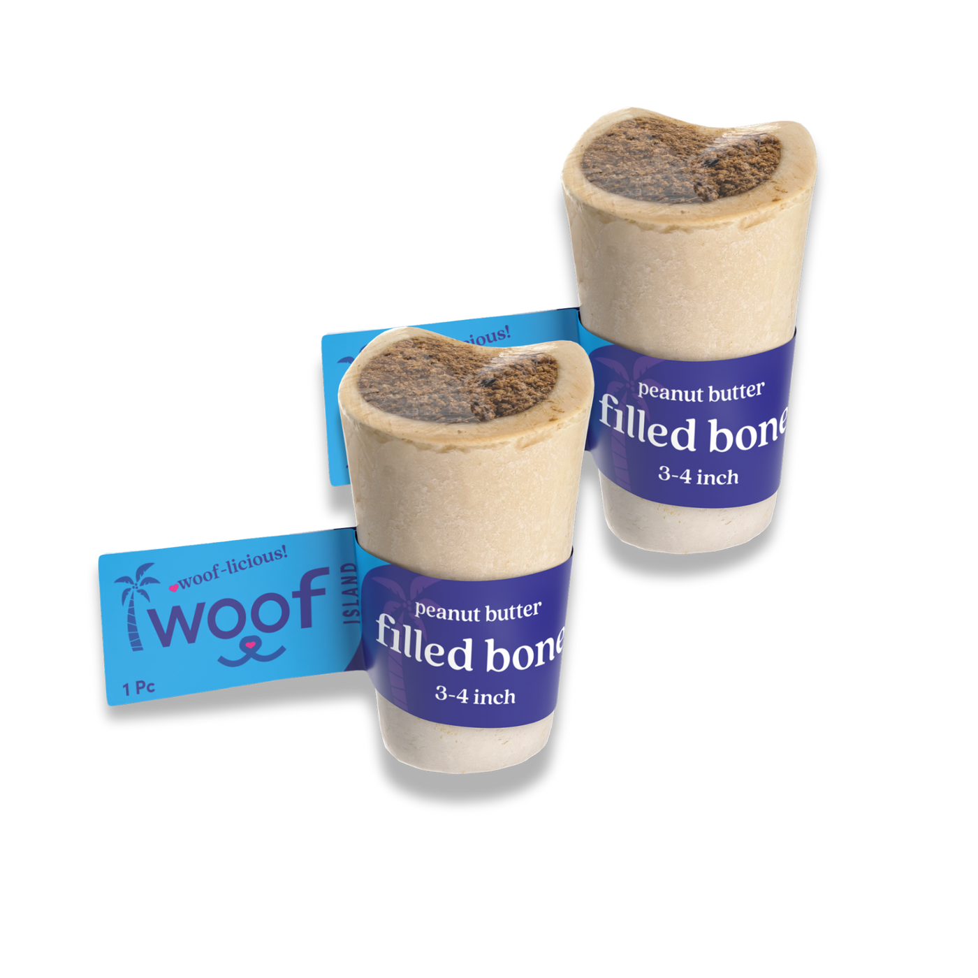 Woof Island Peanut Butter Filled Bone Dog Chew, Long-Lasting Natural Bone for Aggressive Chewers 3–4 Inch