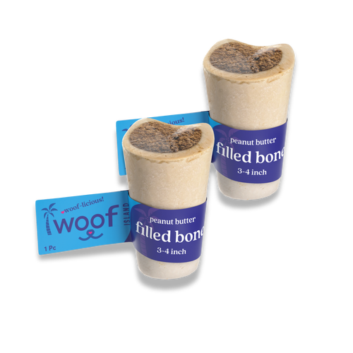 Woof Island Peanut Butter Filled Bone Dog Chew, Long-Lasting Natural Bone for Aggressive Chewers 3–4 Inch
