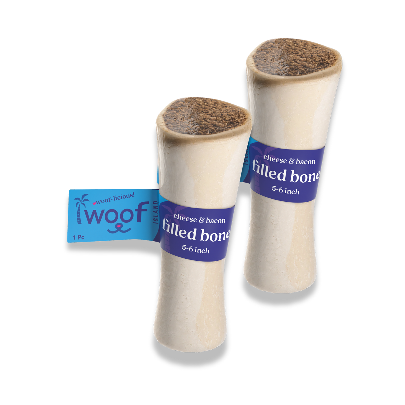 Woof Island Cheese & Bacon Filled Bone Dog Chew, Long-Lasting Natural Bone for Aggressive Chewers 5–6 Inch