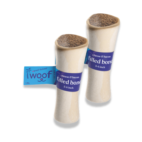 Woof Island Cheese & Bacon Filled Bone Dog Chew, Long-Lasting Natural Bone for Aggressive Chewers 5–6 Inch