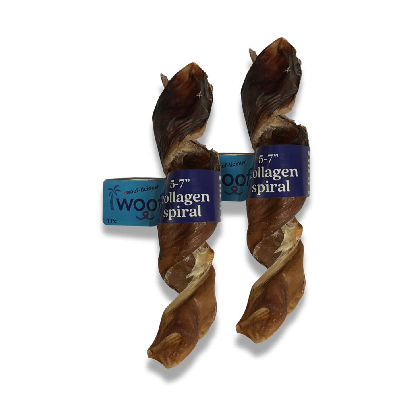 Woof Island Beef Collagen Spiral, Long-Lasting Natural Collagen Rawhide-Free Dog Chew for Aggressive Chewers 5–7 Inch