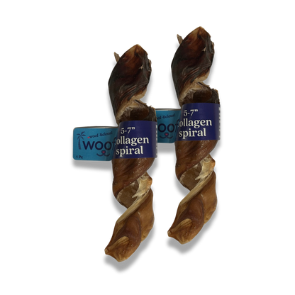 Woof Island Beef Collagen Spiral, Long-Lasting Natural Collagen Rawhide-Free Dog Chew for Aggressive Chewers 5–7 Inch