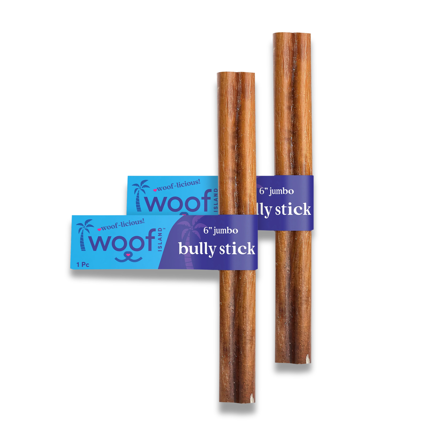 Woof Island Jumbo Beef Bully Stick, All Natural Single Ingredient Rawhide-Free Dog Chew for Aggressive Chewers 6 Inch