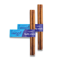Woof Island Jumbo Beef Bully Stick, All Natural Single Ingredient Rawhide-Free Dog Chew for Aggressive Chewers 6 Inch