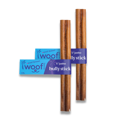 Woof Island Jumbo Beef Bully Stick, All Natural Single Ingredient Rawhide-Free Dog Chew for Aggressive Chewers 6 Inch