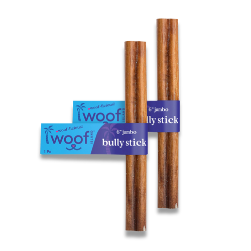 Woof Island Jumbo Beef Bully Stick, All Natural Single Ingredient Rawhide-Free Dog Chew for Aggressive Chewers 6 Inch