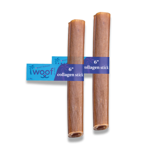 Woof Island Beef Collagen Stick, Long-Lasting Natural Collagen Rawhide-Free Dog Chew for Aggressive Chewers 6 Inch
