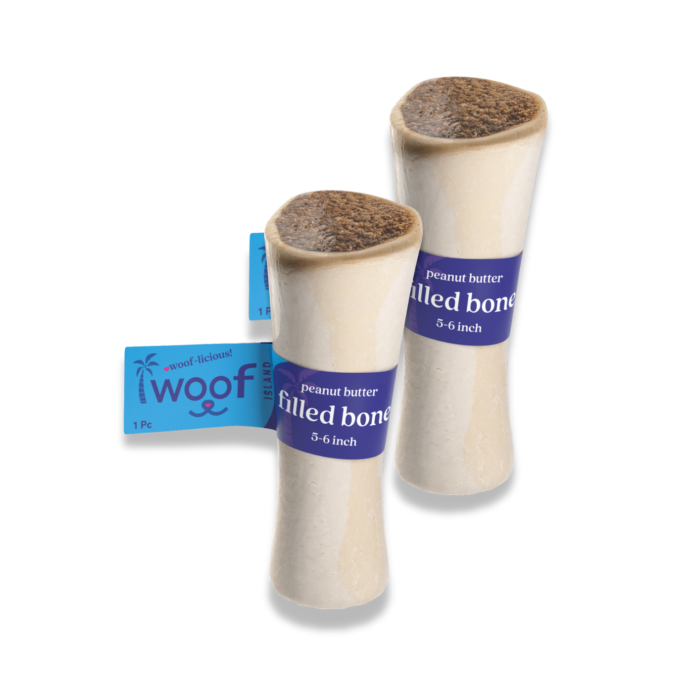 Woof Island Peanut Butter Filled Bone Dog Chew, Long-Lasting Natural Bone for Aggressive Chewers 5–6 Inch