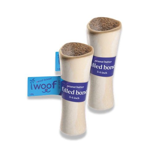 Woof Island Peanut Butter Filled Bone Dog Chew, Long-Lasting Natural Bone for Aggressive Chewers 5–6 Inch