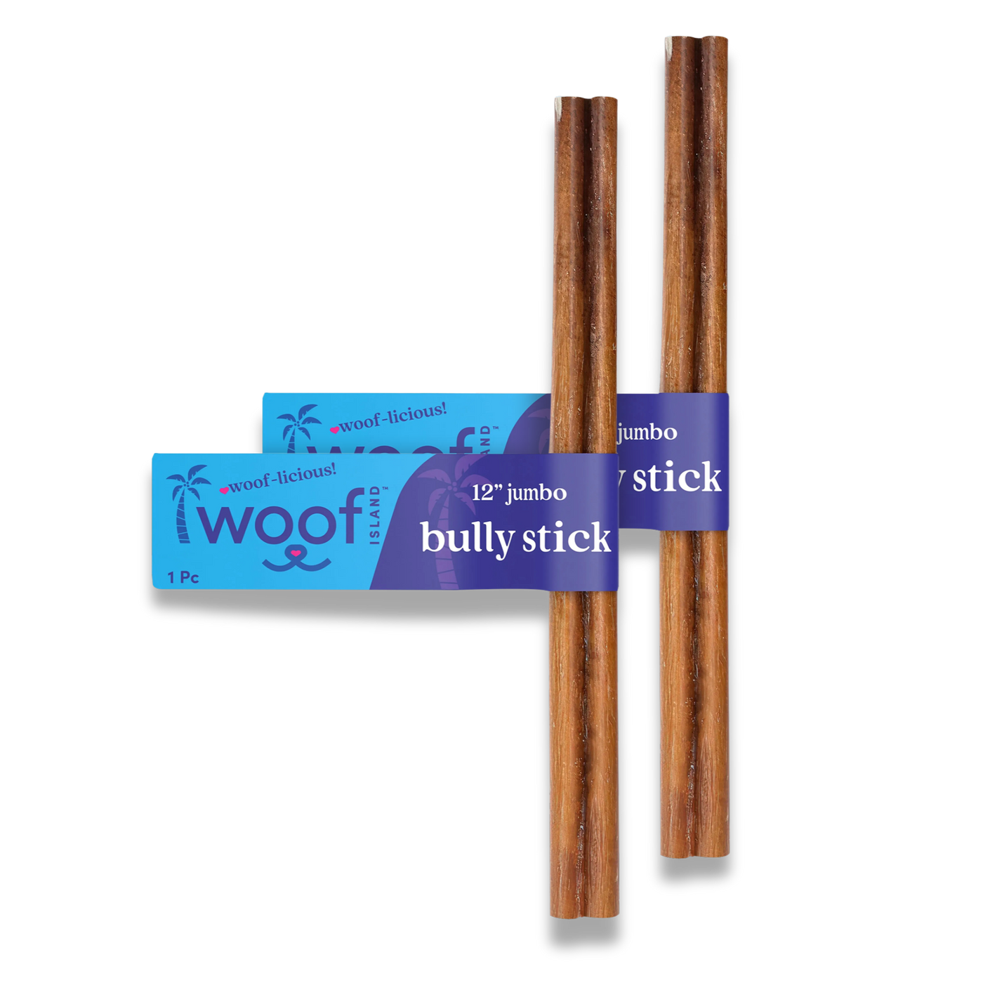 Woof Island Jumbo Beef Bully Stick, Thick Odor-Free All Natural Single Ingredient Dog Chew for Aggressive Chewers 12 Inch