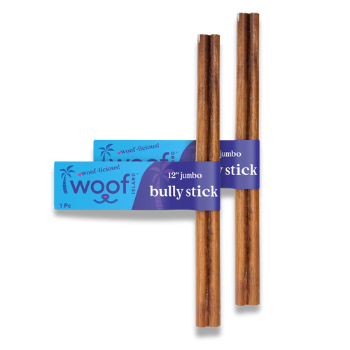 Woof Island Jumbo Beef Bully Stick, Thick Odor-Free All Natural Single Ingredient Dog Chew for Aggressive Chewers 12 Inch