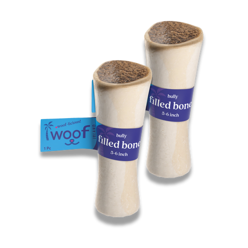 Woof Island Bully Stick Filled Bone Dog Chew, Long-Lasting Natural Bone for Aggressive Chewers 5–6 Inch
