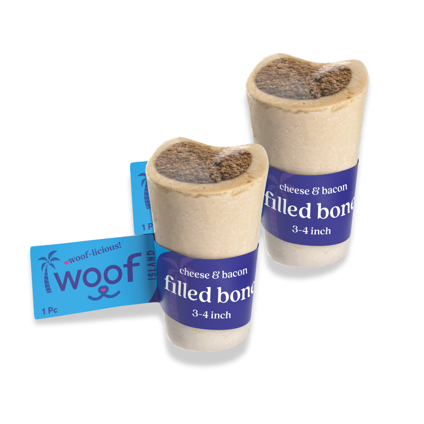 Woof Island Cheese & Bacon Filled Bone Dog Chew, Long-Lasting Natural Bone for Aggressive Chewers 3–4 Inch