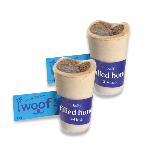 Woof Island Bully Stick Filled Bone Dog Chew, Long-Lasting Natural Bone for Aggressive Chewers 3–4 Inch