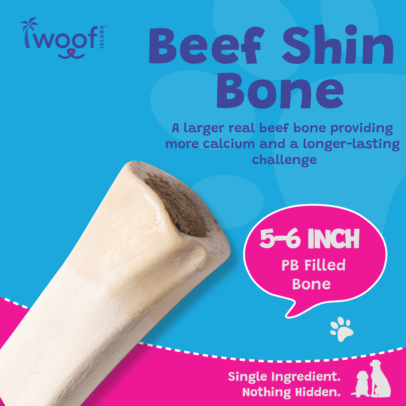 Woof Island Peanut Butter Filled Bone Dog Chew, Long-Lasting Natural Bone for Aggressive Chewers 5–6 Inch