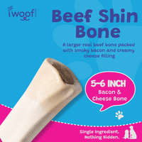 Woof Island Cheese & Bacon Filled Bone Dog Chew, Long-Lasting Natural Bone for Aggressive Chewers 5–6 Inch
