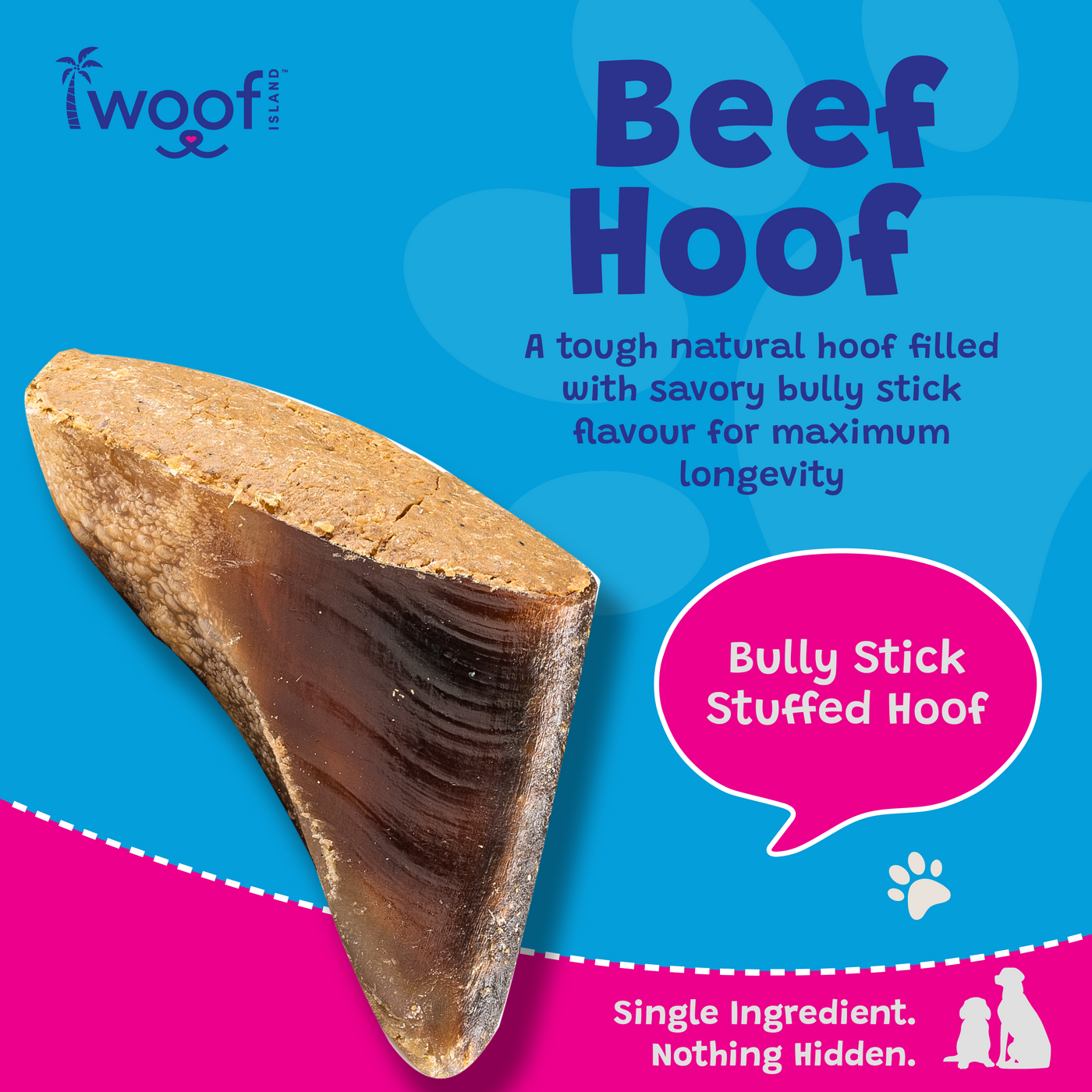Woof Island Cow Hoof Bully Stick Filled, Extra Tough Long-Lasting Natural Dog Chew for Aggressive Chewers