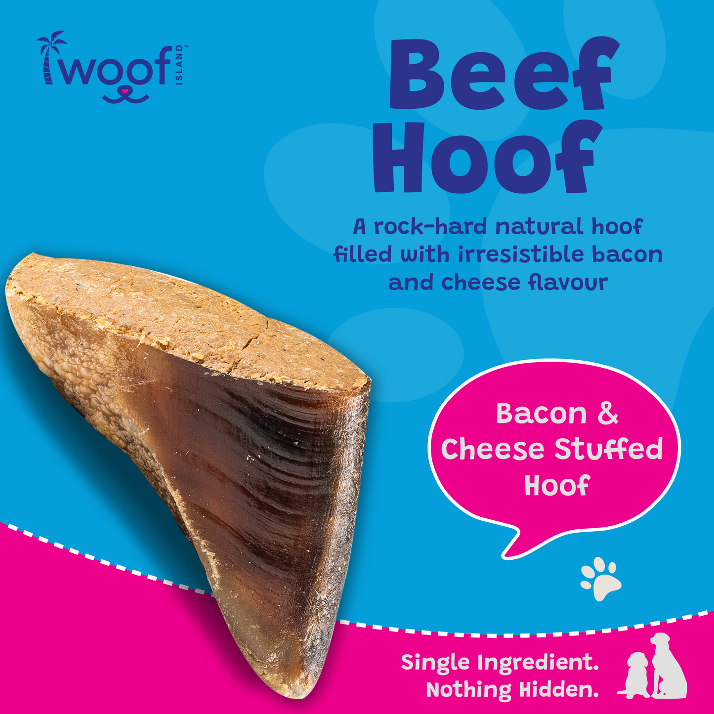 Woof Island Cow Hoof Bacon & Cheese Filled, Extra Tough Long-Lasting Natural Dog Chew for Aggressive Chewers