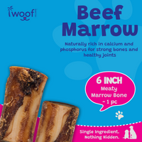 Woof Island Marrow Bone Dog Chew, Long-Lasting Natural Beef Bone for Aggressive Chewers 6 Inch