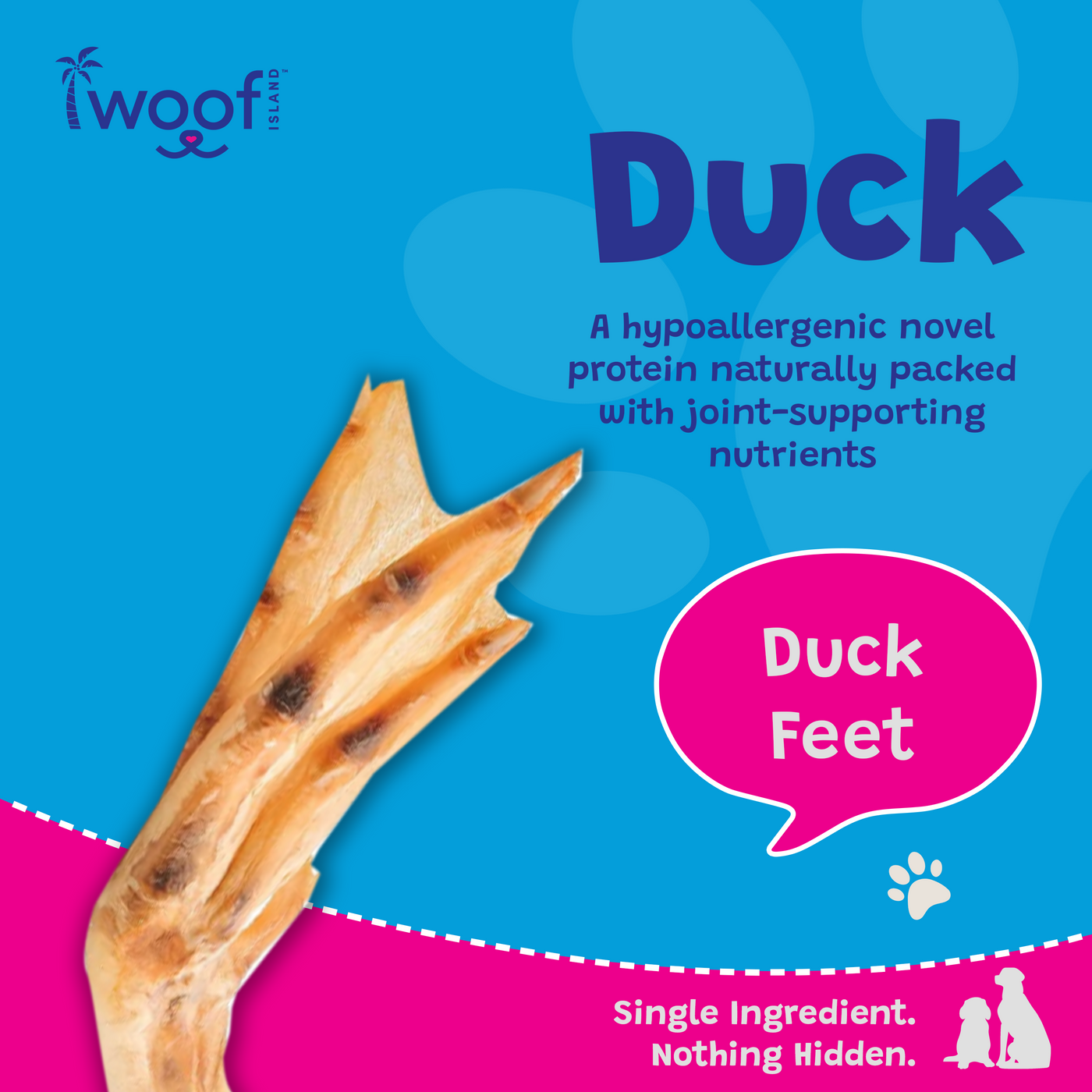 Woof Island Natural Duck Feet Dog Chew, High-Protein Crunchy Joint Support & Dental Treat for Dogs