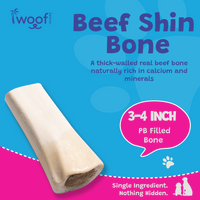 Woof Island Peanut Butter Filled Bone Dog Chew, Long-Lasting Natural Bone for Aggressive Chewers 3–4 Inch