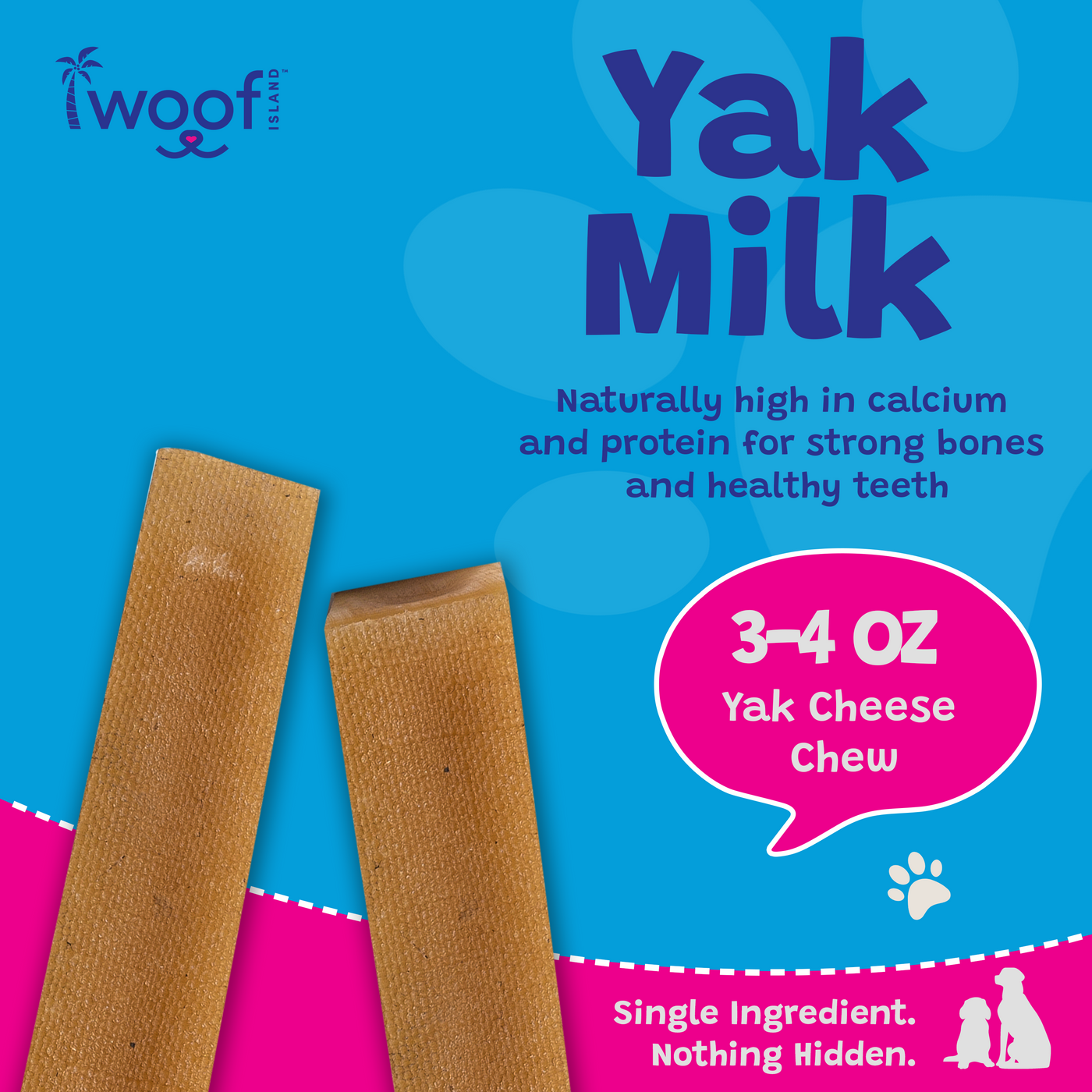 Woof Island Himalayan Yak Cheese Dog Chew, 100% Lactose-Free, Grain-Free & Long-Lasting Hard Cheese Chew 3–4 oz