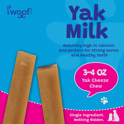 Woof Island Himalayan Yak Cheese Dog Chew, 100% Lactose-Free, Grain-Free & Long-Lasting Hard Cheese Chew - 1 Count, 3–4 oz
