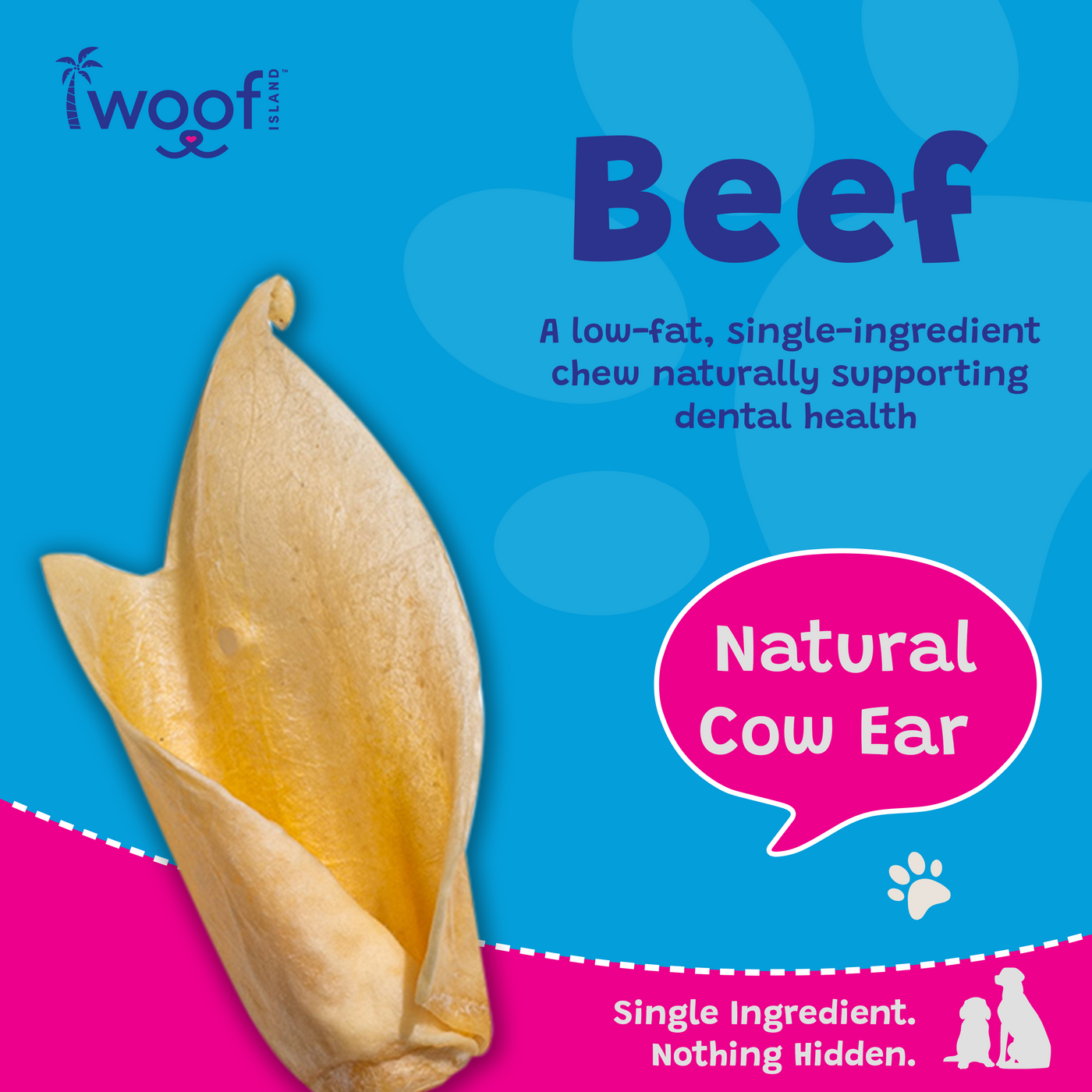 Woof Island Natural Cow Ear Dog Chew, Low-Fat Crunchy Pig Ear Alternative for Dogs