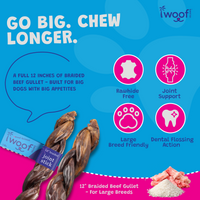 Woof Island Braided Joint Health Beef Gullet Stick, Natural Collagen-Rich Rawhide-Free Dog Chew 12 Inch