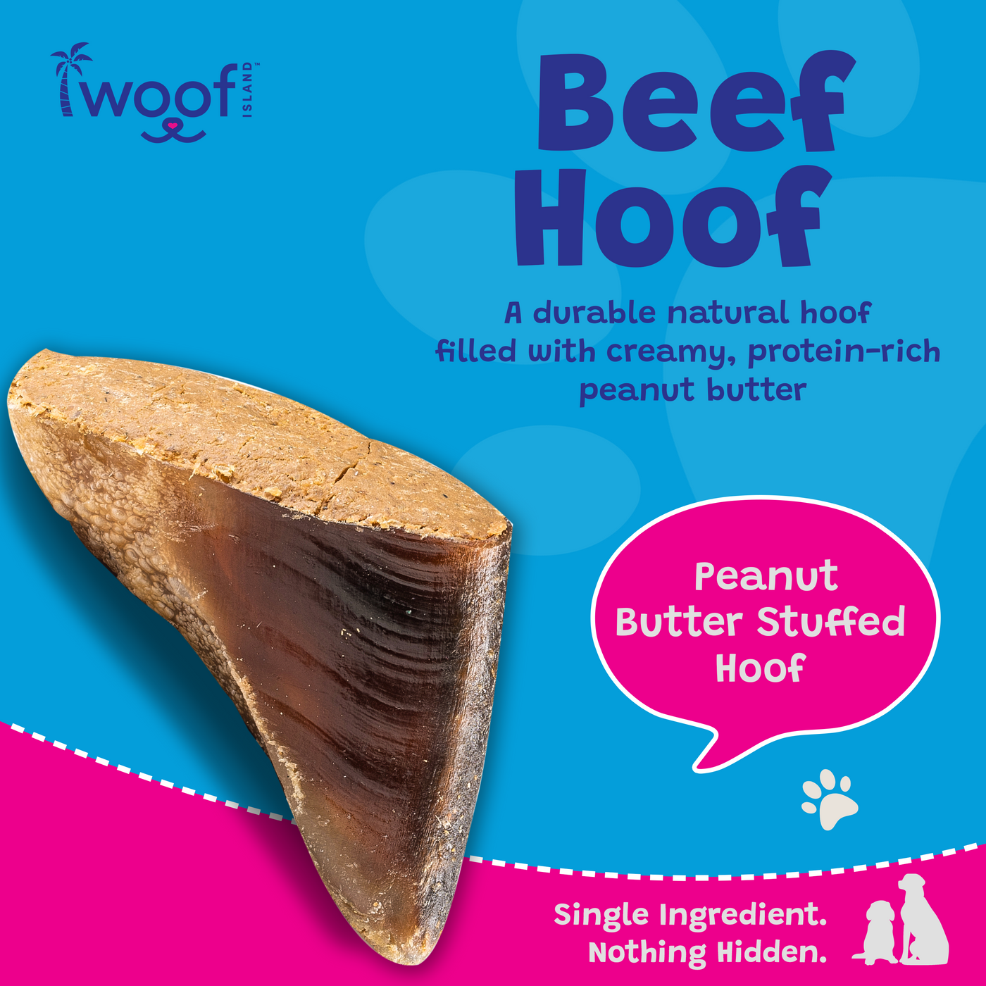 Woof Island Cow Hoof Peanut Butter Filled, Extra Tough Long-Lasting Natural Dog Chew for Aggressive Chewers