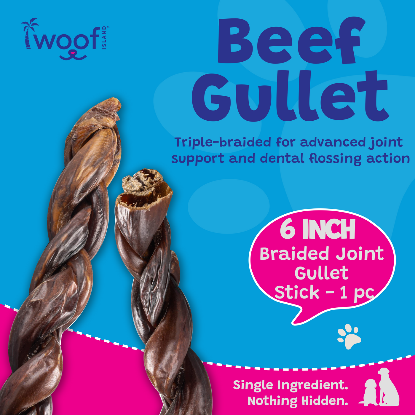 Woof Island Braided Beef Collagen Dog Chew, Long-Lasting Natural Collagen Chew for Aggressive Chewers 6 Inch