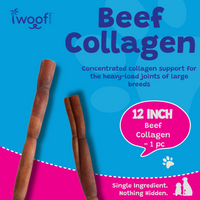 Woof Island Beef Collagen Stick, Long-Lasting Natural Collagen Rawhide-Free Dog Chew for Aggressive Chewers 12 Inch