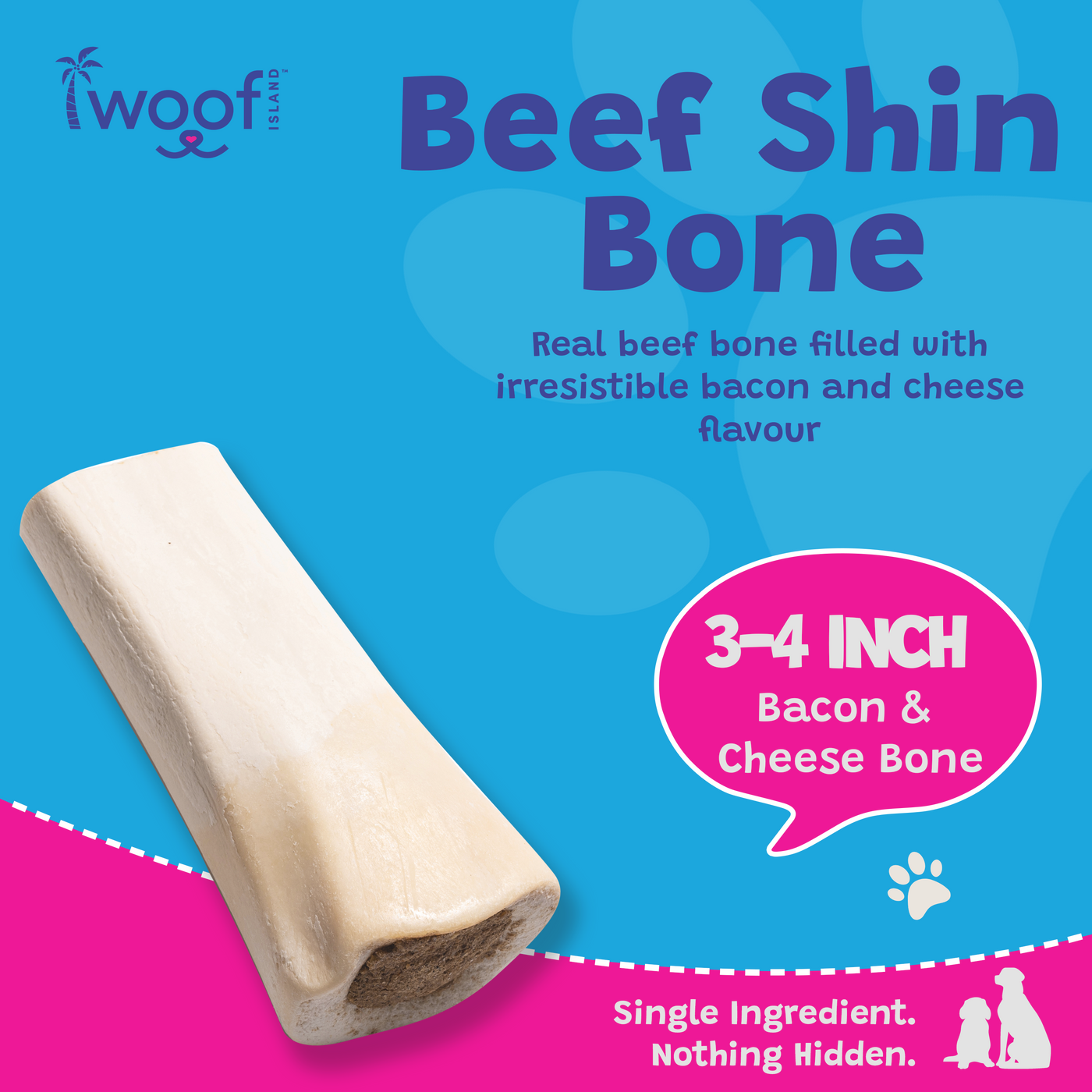 Woof Island Cheese & Bacon Filled Bone Dog Chew, Long-Lasting Natural Bone for Aggressive Chewers 3–4 Inch