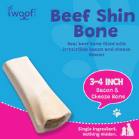 Woof Island Cheese & Bacon Filled Bone Dog Chew, Long-Lasting Natural Bone for Aggressive Chewers 3–4 Inch