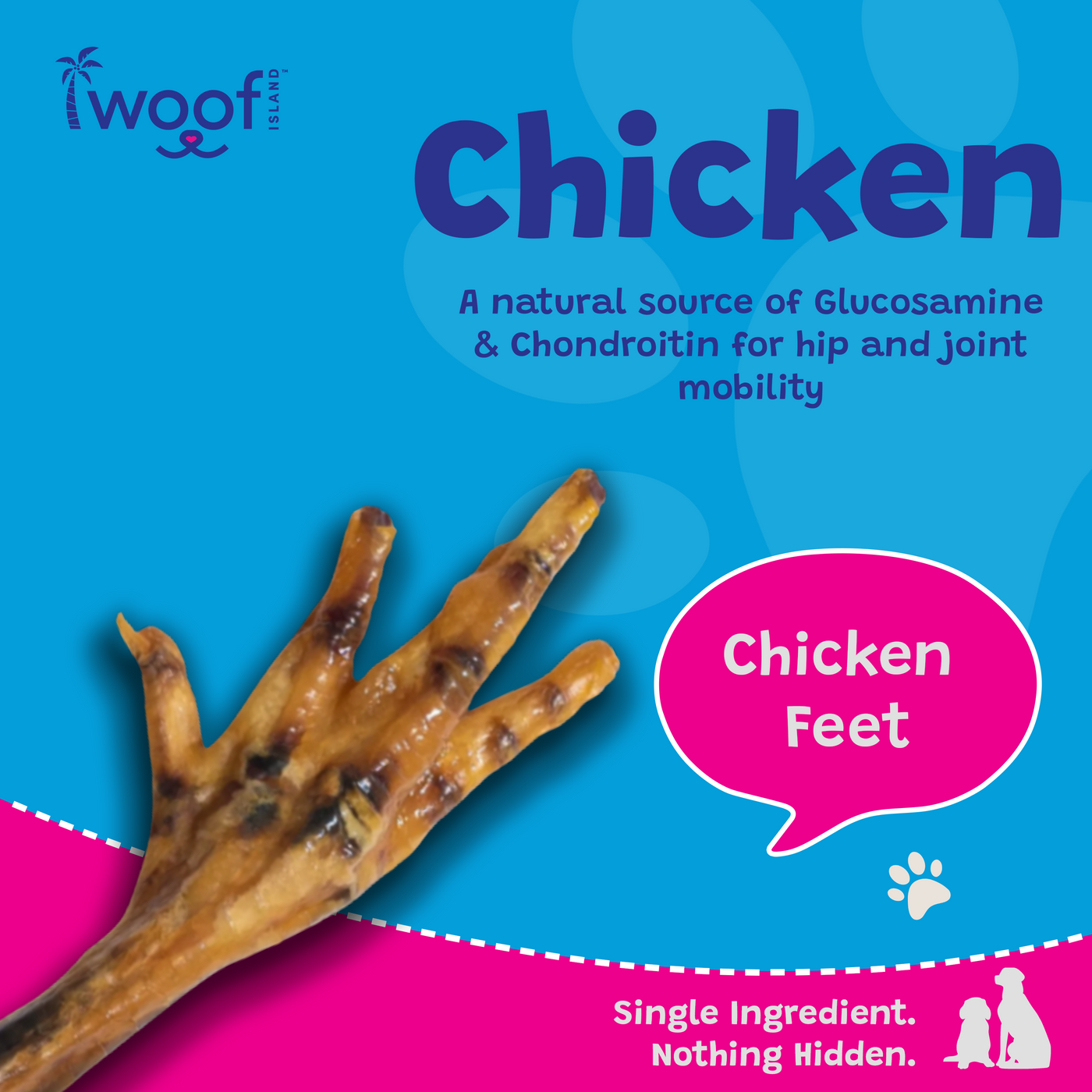Woof Island Natural Chicken Feet Dog Chew, High-Protein Crunchy Joint Support & Dental Treat for Dogs