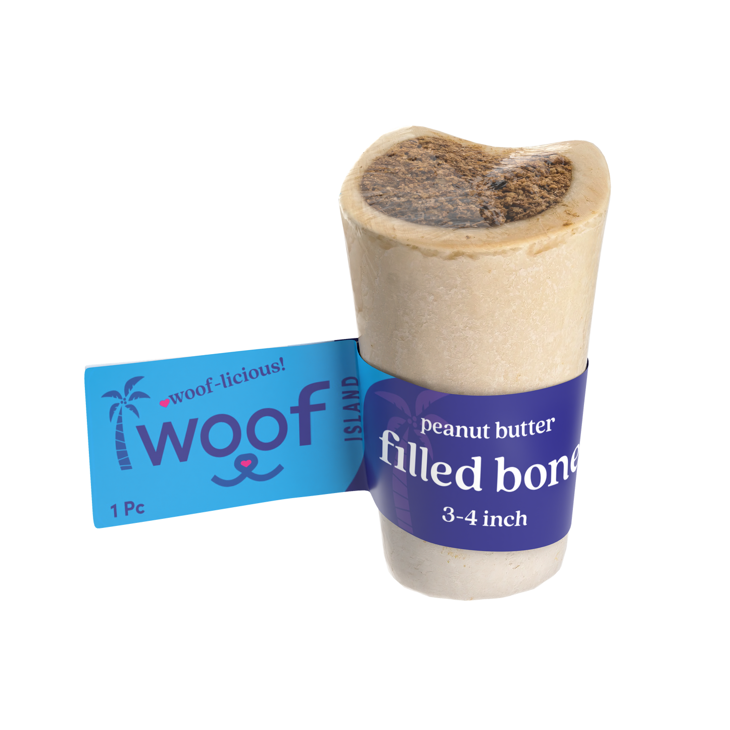3-4 Inch Peanut Butter Filled Bone - Long Lasting Beef Dog Chew