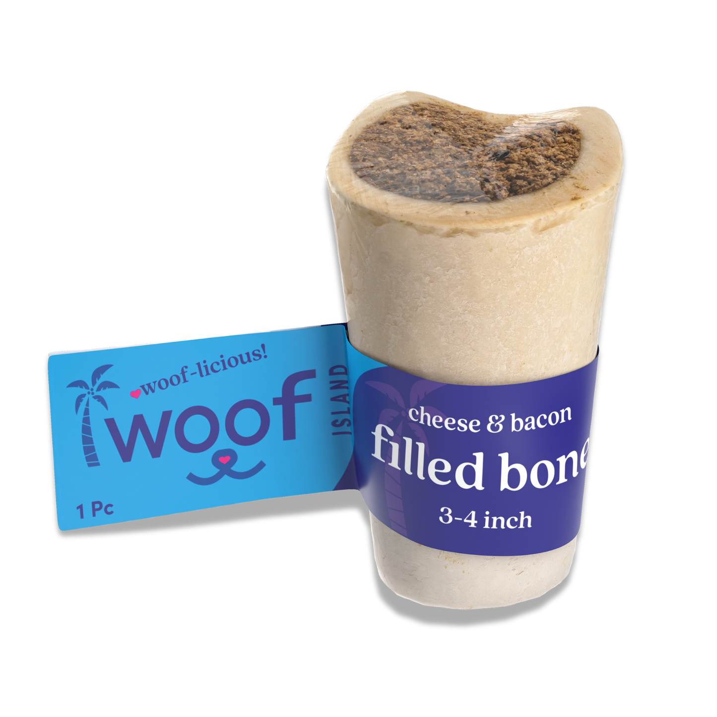 3-4 Inch Bacon & Cheese Filled Bone - Long Lasting Beef Dog Chew